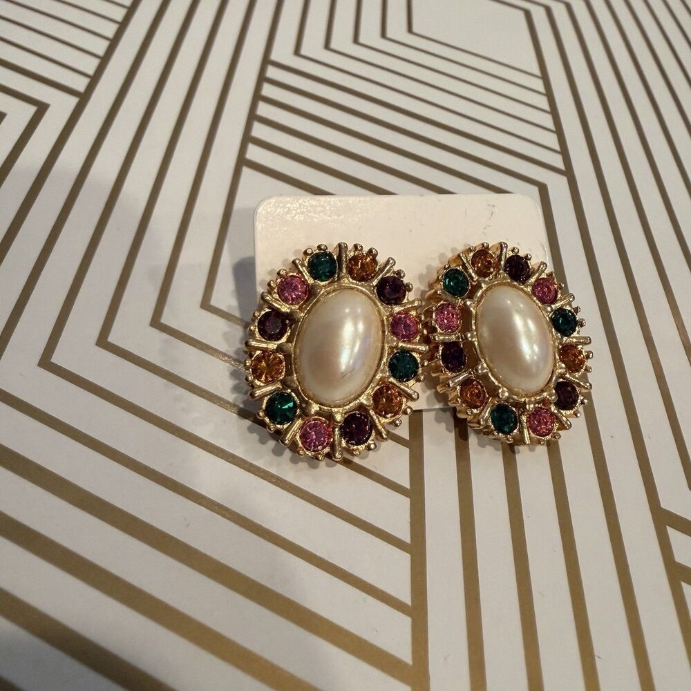 Vintage 1999 AVON Multicolor Pearl Fashion Button Pierced Earrings